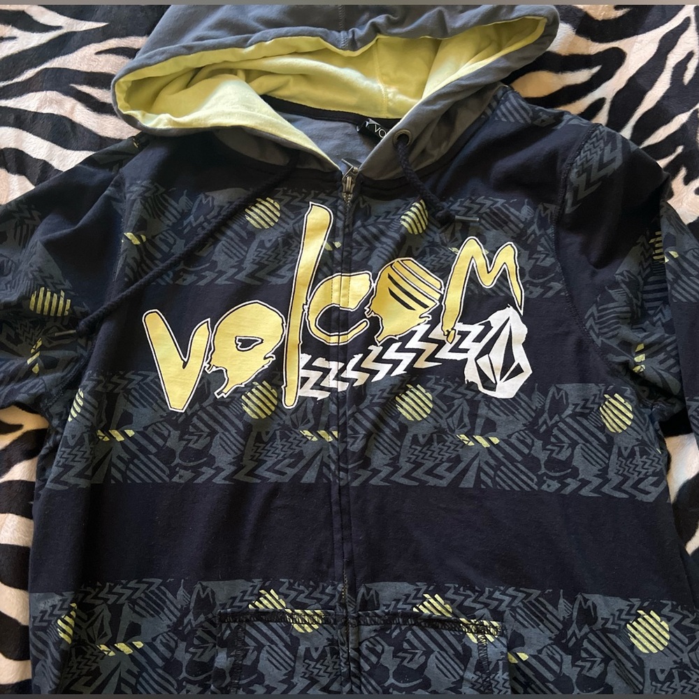 Volcom Lightweight Cotton Hoodie Black/Grey/Yellow - Y2K/Surf/Skate - Juniors XL